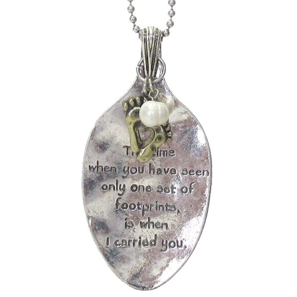 29" Long Chain Footprints Scripture Pearl Charm I Carried You When Necklace - Picture 1 of 2